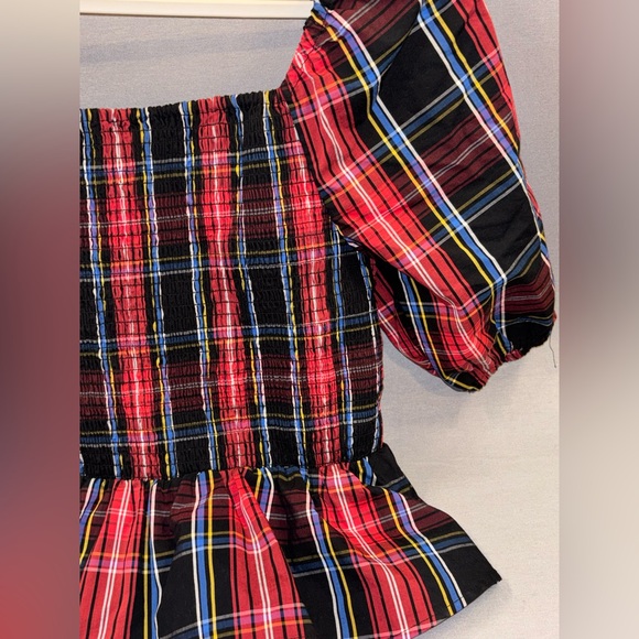 Draper James tartan plaid smocked top preppy southern classic chic holiday party - Picture 2 of 3